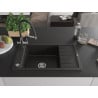 Mexen Elias Granitspüle 1-becken mit Abtropffläche und Küchenarmatur Duo, schwarz/gold metallic - 6511-75-671701-07