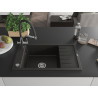 Mexen Elias Granitspüle 1-beckig mit Abtropffläche und Küchenarmatur Duo, schwarz/gold metallic - 6511-75-671701-07