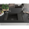Mexen Elias Granitspüle 1-Becken mit Abtropffläche und Küchenarmatur Duo, schwarz/gold metallic - 6511-75-671701-07-B
