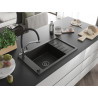 Mexen Elias Granitspüle 1-Becken mit Abtropffläche und Küchenarmatur Duo, schwarz/gold metallic - 6511-75-671701-07-B