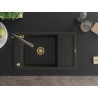 Mexen Elias Granitspüle 1-Becken mit Abtropffläche und Küchenarmatur Duo, schwarz/gold metallic - 6511-75-671701-57-G
