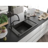 Mexen Elias 1-Kammer Granitspüle mit Abtropffläche und Küchenarmatur Duo, schwarz/gold metallic - 6511-75-671701-70-B