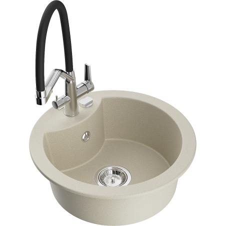 Mexen Diego Granitspüle 1-beckig mit Küchenarmatur Duo, beige - 6512-69-671701-07