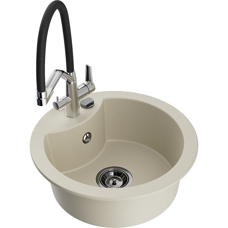 Mexen Diego Granitspüle 1-becken mit Küchenarmatur Duo, beige - 6512-69-671701-07-B