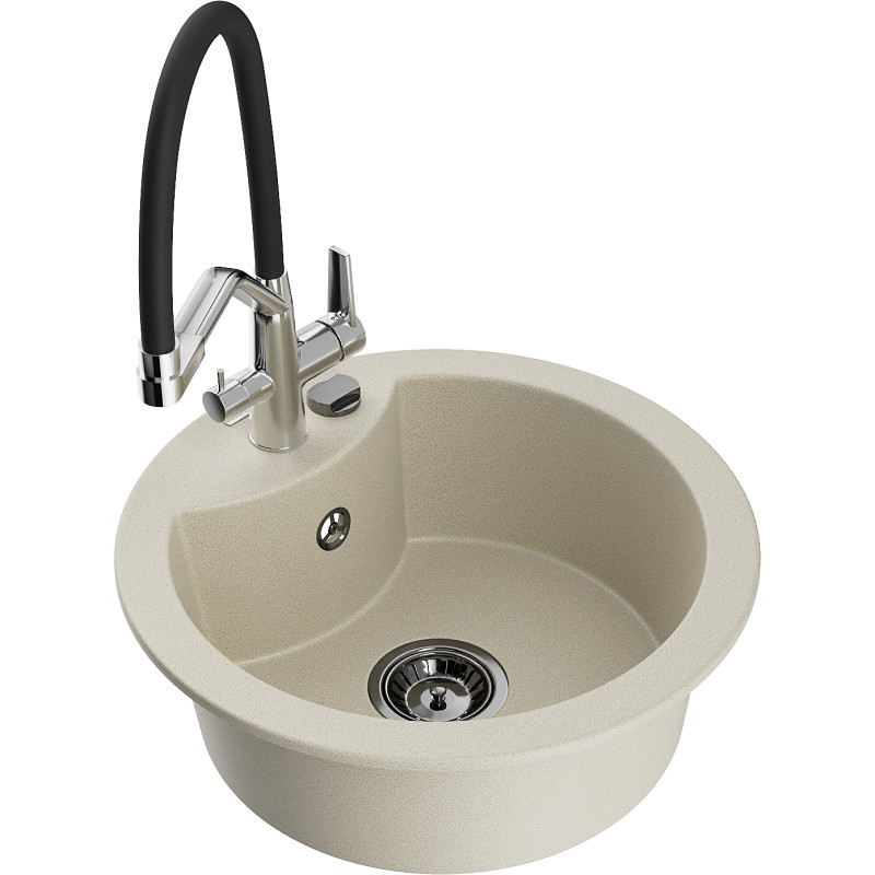 Mexen Diego Granitspüle 1-beckig mit Küchenarmatur Duo, beige - 6512-69-671701-07-B
