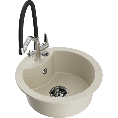 Mexen Diego Granitspüle 1-becken mit Küchenarmatur Duo, beige - 6512-69-671701-07-B