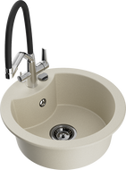 Mexen Diego Granitspüle 1-becken mit Küchenarmatur Duo, beige - 6512-69-671701-07-B