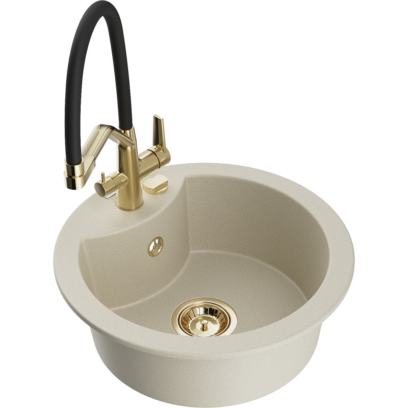 Mexen Diego Granitspüle 1-Becken mit Küchenarmatur Duo, beige - 6512-69-671701-57-G