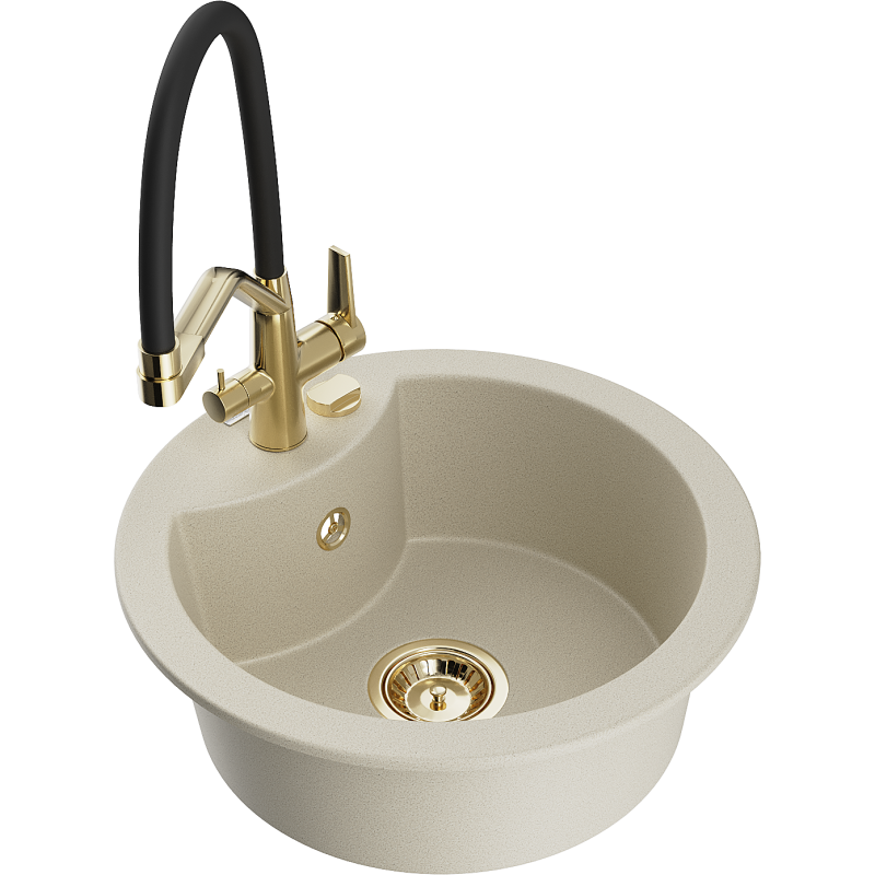 Mexen Diego Granitspüle 1-Kammer mit Küchenarmatur Duo, beige - 6512-69-671701-57-G