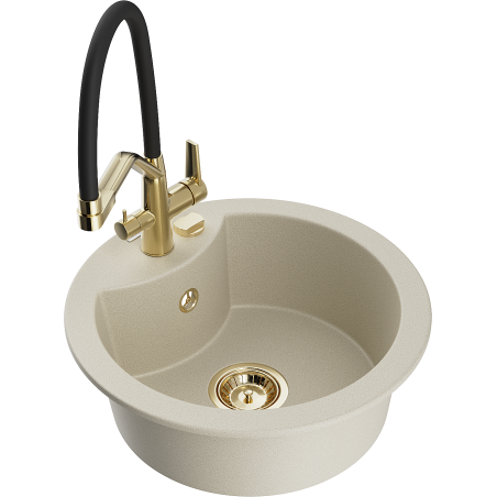 Mexen Diego Granitspüle 1-Kammer mit Küchenarmatur Duo, beige - 6512-69-671701-57-G