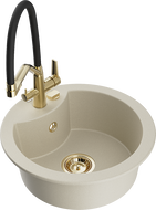 Mexen Diego Granitspüle 1-Kammer mit Küchenarmatur Duo, beige - 6512-69-671701-57-G