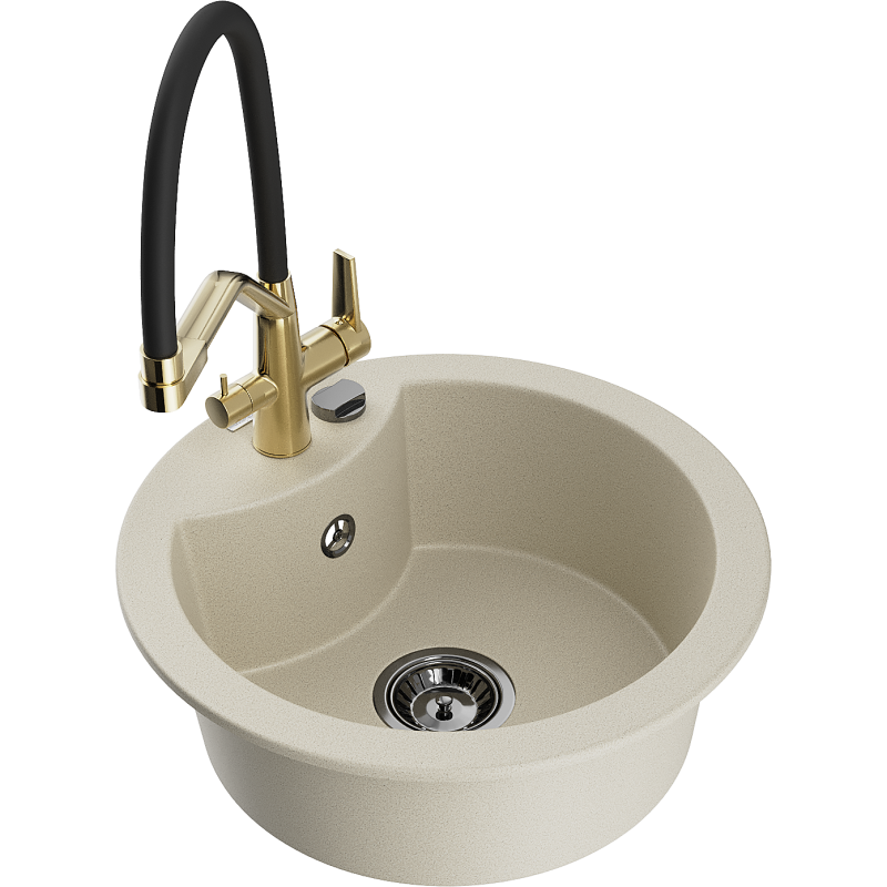 Mexen Diego Granitspüle 1-beckig mit Küchenarmatur Duo, beige - 6512-69-671701-57-B