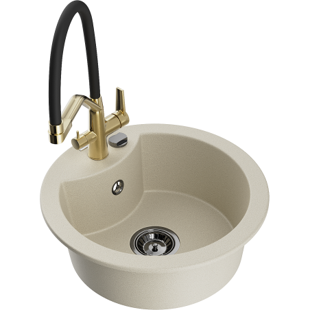 Mexen Diego Granitspüle 1-beckig mit Küchenarmatur Duo, beige - 6512-69-671701-57-B