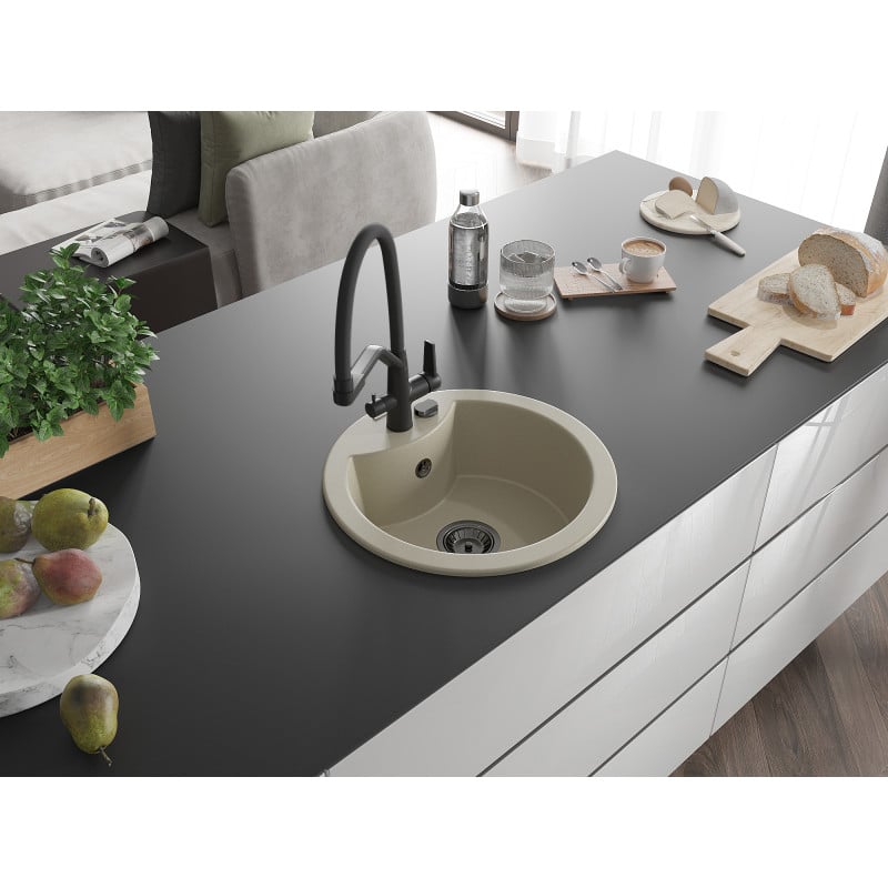 Mexen Diego Granitspüle 1-Becken mit Küchenarmatur Duo, beige - 6512-69-671701-70-B