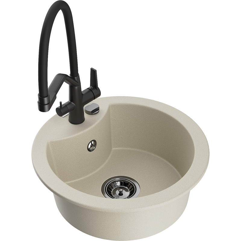 Mexen Diego Granitspüle 1-Becken mit Küchenarmatur Duo, beige - 6512-69-671701-70-B