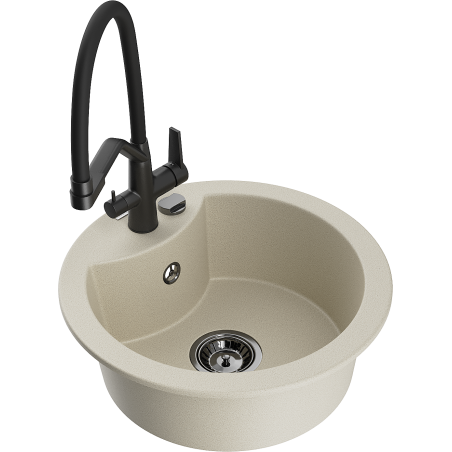Mexen Diego Granitspüle 1-Becken mit Küchenarmatur Duo, beige - 6512-69-671701-70-B