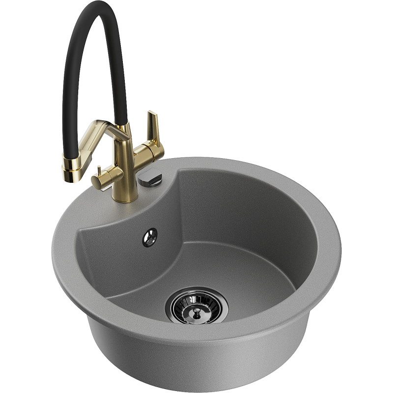 Mexen Diego 1-Kammer-Granitespüle mit Küchenarmatur Duo, grau - 6512-71-671701-57-B