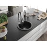 Mexen Diego Granitspüle 1-Becken mit Küchenarmatur Duo, schwarz/silber metallic - 6512-73-671701-07