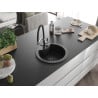 Mexen Diego Granitspüle 1-beckig mit Küchenarmatur Duo, schwarz/silber metallic - 6512-73-671701-07-B