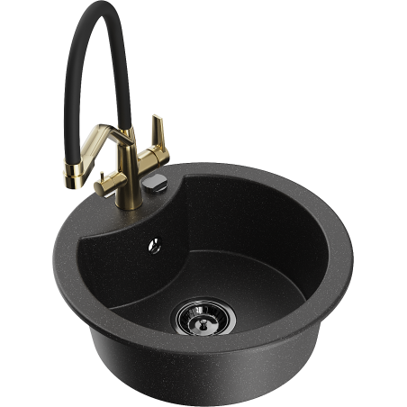 Mexen Diego Granitspüle ein Becken mit Küchenarmatur Duo, schwarz/silber metallic - 6512-73-671701-57-B