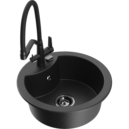 Mexen Diego Granitspüle 1-becken mit Küchenarmatur Duo, schwarz/silber metallic - 6512-73-671701-70-B