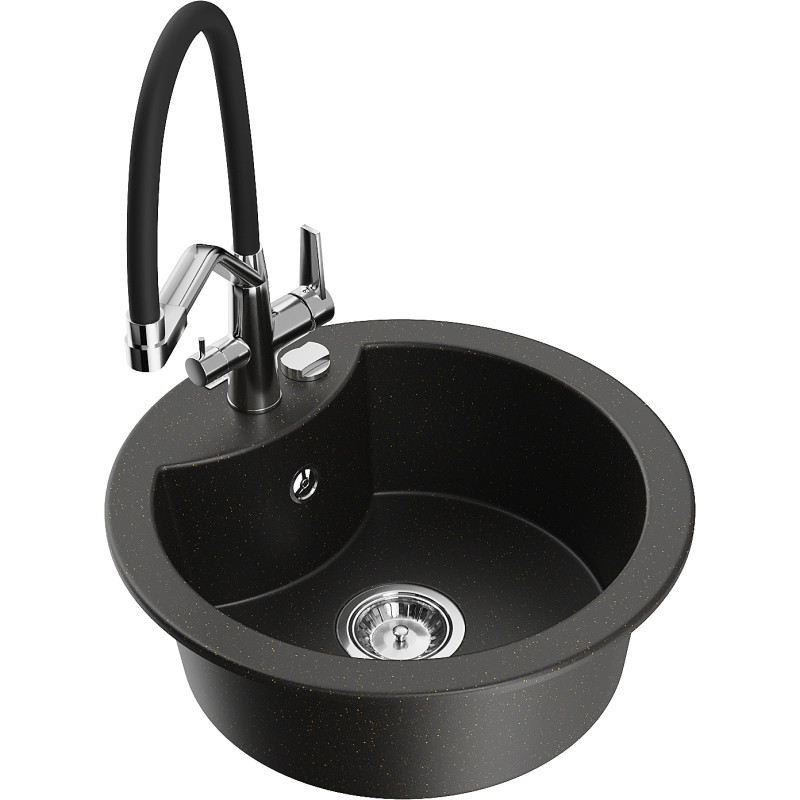 Mexen Diego 1-Kammer-Granitle Spüle mit Duo Küchenarmatur, schwarz/gold metallic - 6512-75-671701-07