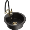 Mexen Diego Granitspüle 1-Becken mit Küchenarmatur Duo, schwarz/gold metallic - 6512-75-671701-57-G