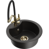 Mexen Diego Granitspüle 1-beckig mit Küchenarmatur Duo, schwarz/gold metallic - 6512-75-671701-57-G