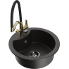 Mexen Diego Granitspüle 1-Becken mit Küchenarmatur Duo, schwarz/gold metallic - 6512-75-671701-57-B