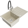 Mexen Bruno Granitspüle 1-Becken mit Abtropffläche und Küchenarmatur Duo, beige - 6513-69-671701-07