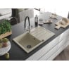 Mexen Bruno Granitspüle, 1-Becken mit Abtropffläche und Küchenarmatur Duo, beige - 6513-69-671701-07-B