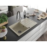 Mexen Bruno Granitspüle 1-Kammer mit Abtropffläche und Küchenarmatur Duo, beige - 6513-69-671701-07-B