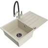 Mexen Bruno Granitspüle, 1-Becken mit Abtropffläche und Küchenarmatur Duo, beige - 6513-69-671701-07-B