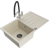 Mexen Bruno Granitspüle 1-Kammer mit Abtropffläche und Küchenarmatur Duo, beige - 6513-69-671701-07-B