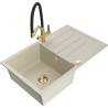 Mexen Bruno Granitspüle 1-Becken mit Abtropffläche und Küchenarmatur Duo, beige - 6513-69-671701-57-G
