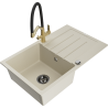 Mexen Bruno Granitspüle 1-Becken mit Abtropffläche und Küchenarmatur Duo, beige - 6513-69-671701-57-B