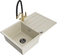 Mexen Bruno Granitspüle 1-Becken mit Abtropffläche und Küchenarmatur Duo, beige - 6513-69-671701-57-B