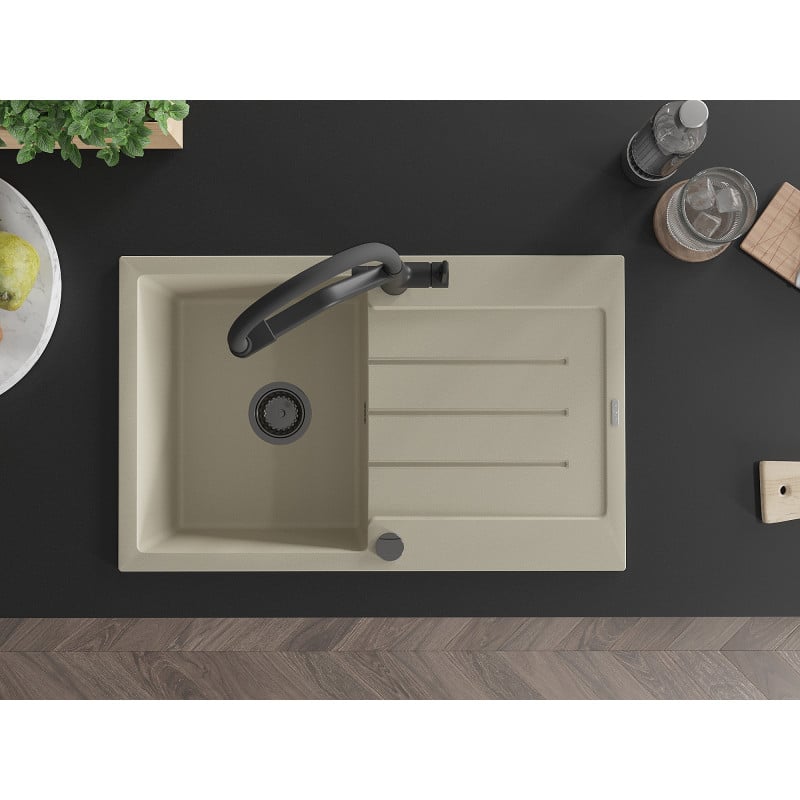 Mexen Bruno Granitspüle 1-Becken mit Abtropffläche und Küchenarmatur Duo, beige - 6513-69-671701-70-B