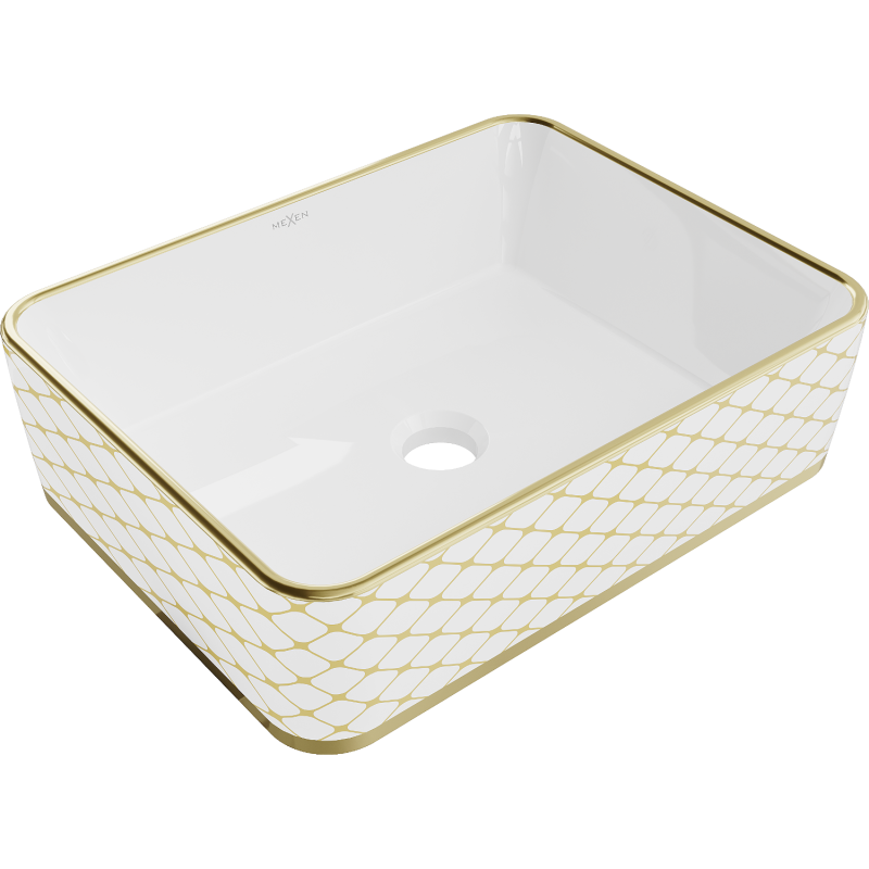 Mexen Catia Aufsatzwaschbecken 48 x 37 cm, weiß/gold kariertes Muster - 21314809