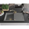 Mexen Bruno 1-Becken Granitspüle mit Abtropffläche und Küchenarmatur Duo, grau - 6513-71-671701-57-G