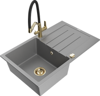 Mexen Bruno 1-Becken Granitspüle mit Abtropffläche und Küchenarmatur Duo, grau - 6513-71-671701-57-G