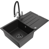 Mexen Bruno 1-Kammer Granitspüle mit Abtropffläche und Küchenarmatur Duo, schwarz/silber metallic - 6513-73-671701-07-B