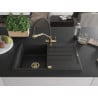 Mexen Bruno Granitspüle 1-beckig mit Abtropffläche und Küchenarmatur Duo, Schwarz/Silber-Metallic - 6513-73-671701-57-G