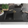 Mexen Bruno Granitspüle 1-beckig mit Abtropffläche und Küchenarmatur Duo, schwarz/silber Metallic - 6513-73-671701-57-B