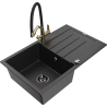Mexen Bruno Granitspüle 1-Becken mit Abtropffläche und Küchenarmatur Duo, Schwarz/Silber Metallic - 6513-73-671701-57-B