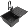 Mexen Bruno Granitspüle 1-Becken mit Abtropffläche und Küchenarmatur Duo, schwarz/silber-metallic - 6513-73-671701-70-B