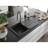 Mexen Bruno Granitspüle 1-beckig mit Abtropffläche und Küchenarmatur Duo, schwarz/gold Metallic - 6513-75-671701-07-B