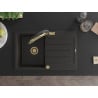Mexen Bruno Granitspüle 1-Becken mit Abtropffläche und Küchenarmatur Duo, schwarz/goldmetallik - 6513-75-671701-57-G