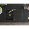 Mexen Bruno Granitspüle ein Becken mit Abtropffläche und Küchenarmatur Duo, schwarz/golden Metallic - 6513-75-671701-57-G