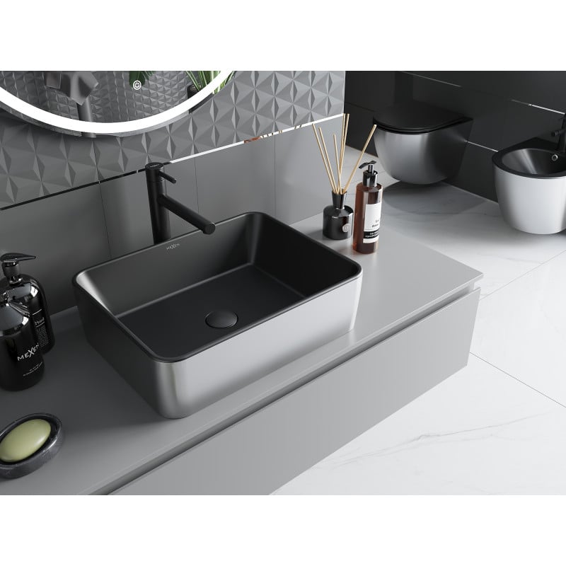 Mexen Catia Aufsatzwaschbecken 48 x 37 cm, schwarz matt/silber - 21314874